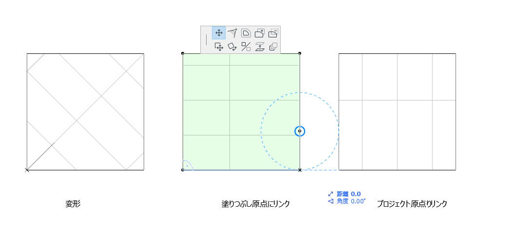 スラブの塗りつぶしパターンを移動、回転して畳の敷き方を変更